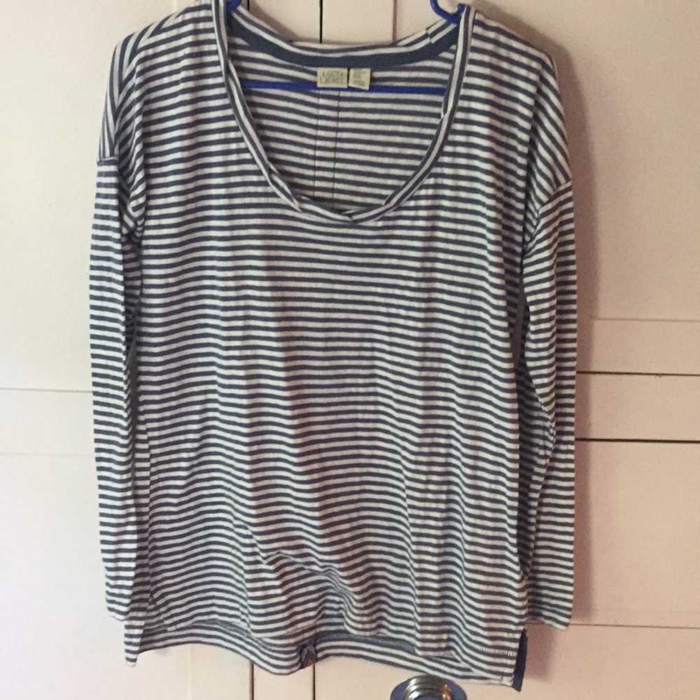 Blue and white striped cotton top with embroidery